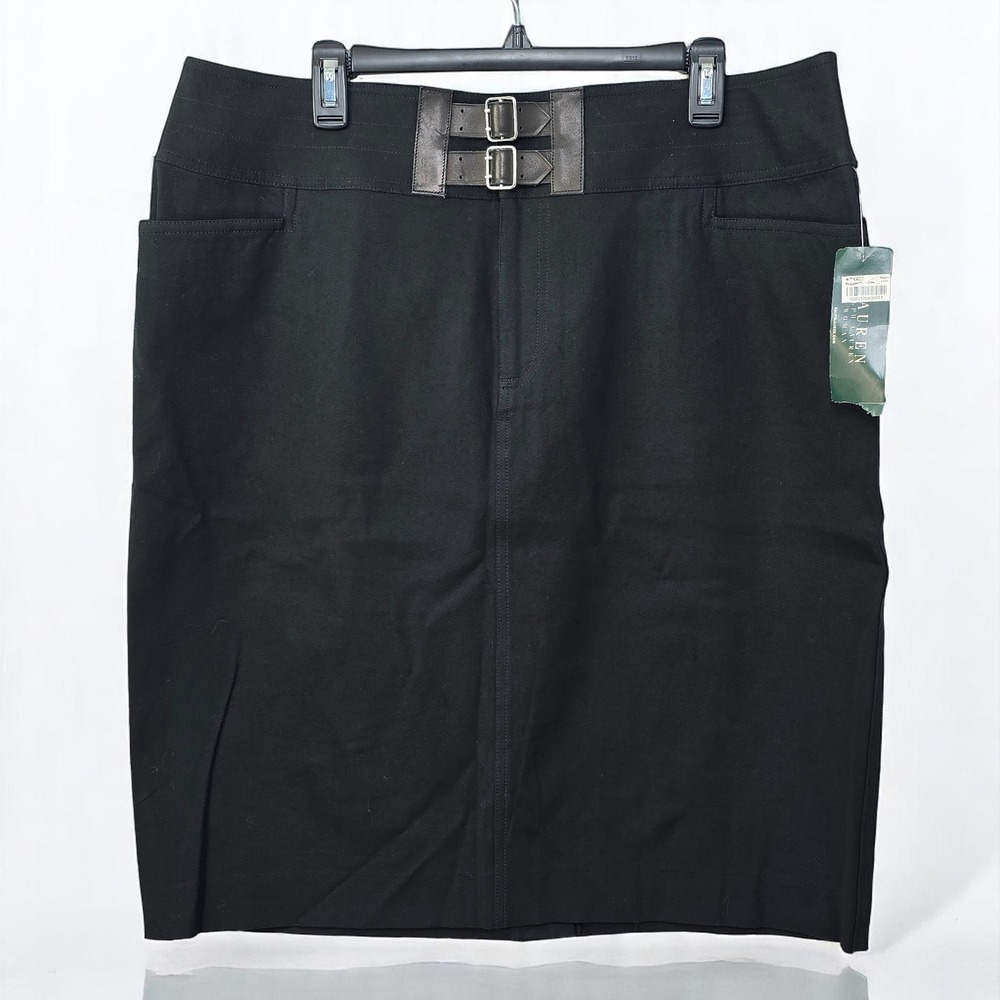 Lauren Ralph Lauren Woman Black‎ Pencil Skirt 16W Buckle Detail Equestrian NWT